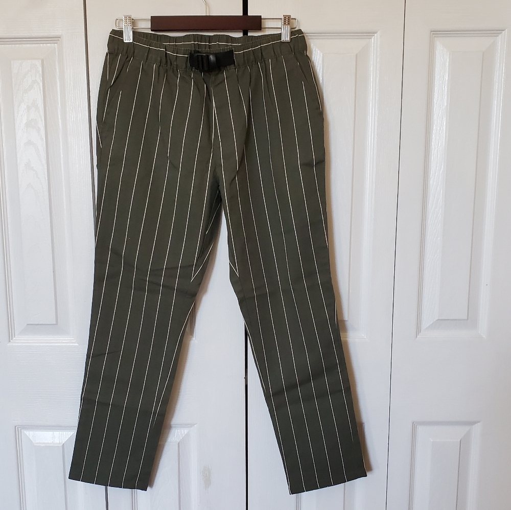 ASOS Olive & White Striped Pants w/ adjustable belt size 31